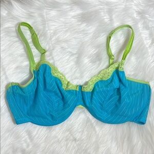 Delicates Blue Green Lace Trim Underwire Sheer Bra